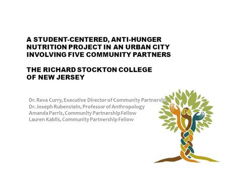 A STUDENT-CENTERED, ANTI-HUNGER NUTRITION PROJECT IN AN URBAN CITY INVOLVING FIVE COMMUNITY PARTNERS THE RICHARD STOCKTON COLLEGE OF NEW JERSEY Dr. Reva.