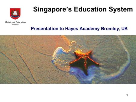 Singapore’s Education System Presentation to Hayes Academy Bromley, UK 1.