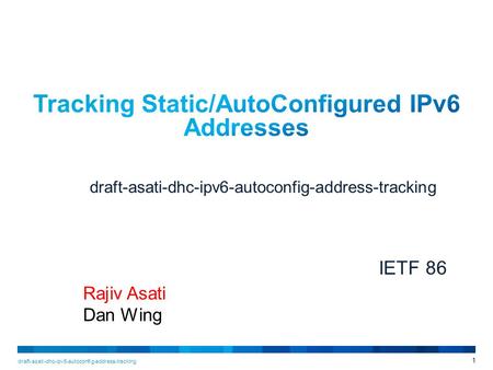 Draft-asati-dhc-ipv6-autoconfig-address-tracking 1 IETF 86 Rajiv Asati Dan Wing.