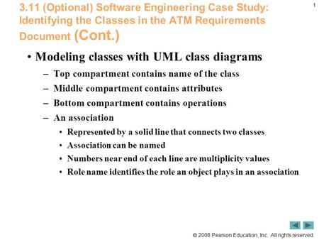  2008 Pearson Education, Inc. All rights reserved. 1 3.11 (Optional) Software Engineering Case Study: Identifying the Classes in the ATM Requirements.