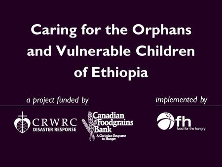 Caring for the Orphans and Vulnerable Children of Ethiopia implemented by a project funded by.