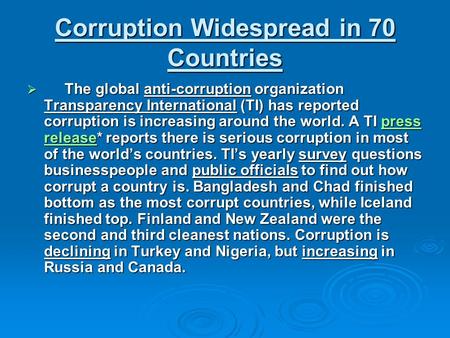 Corruption Widespread in 70 Countries