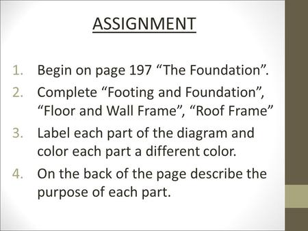 ASSIGNMENT Begin on page 197 “The Foundation”.