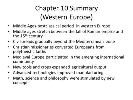 Chapter 10 Summary (Western Europe)