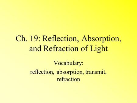 Ch. 19: Reflection, Absorption, and Refraction of Light