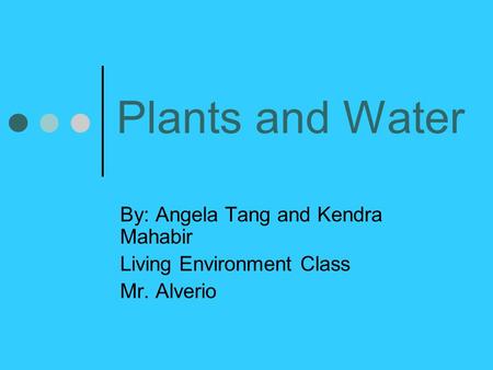 Plants and Water By: Angela Tang and Kendra Mahabir Living Environment Class Mr. Alverio.