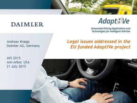 Legal issues addressed in the EU funded AdaptIVe project