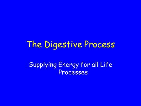 The Digestive Process Supplying Energy for all Life Processes.