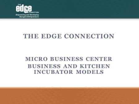 THE EDGE CONNECTION MICRO BUSINESS CENTER BUSINESS AND KITCHEN INCUBATOR MODELS.