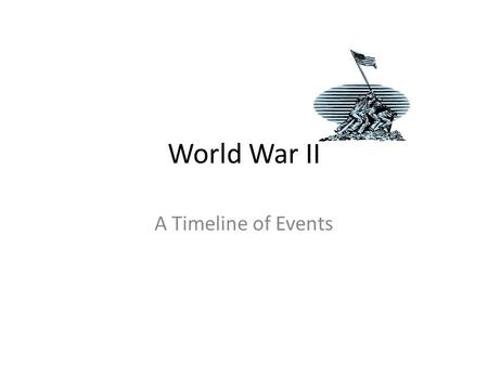World War II A Timeline of Events. Timeline 1922 – Mussolini becomes dictator in Italy. He is known as “Il Duce”