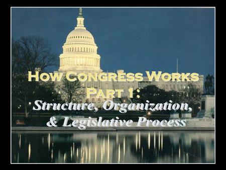 How Congress Works Part 1:. Overview 9/22 Introduction to Congress/Patriot Act Response 9/23 Congress 9/24 Reading Quiz 9/25 OFF 9/26 Congress 9/29 Political.