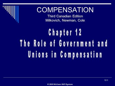 © 2010 McGraw Hill Ryerson 12-1 COMPENSATION Third Canadian Edition Milkovich, Newman, Cole.