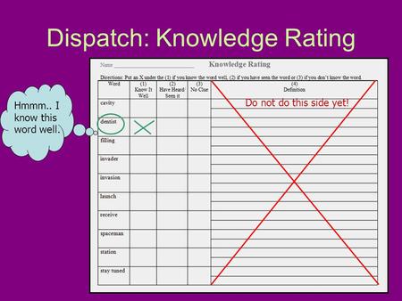 Dispatch: Knowledge Rating Do not do this side yet! Hmmm.. I know this word well.