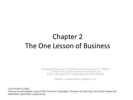 Chapter 2 The One Lesson of Business