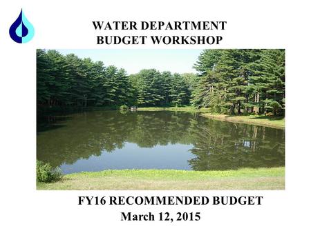 WATER DEPARTMENT BUDGET WORKSHOP FY16 RECOMMENDED BUDGET March 12, 2015.