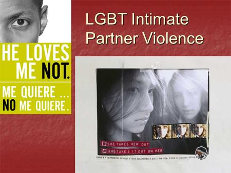 LGBT Intimate Partner Violence. “Domestic violence is framed as something about male/female relationships, derived from sexism, not from a larger framework.