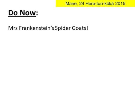 Do Now: Mrs Frankenstein’s Spider Goats! Mane, 24 Here-turi-kōkā 2015.