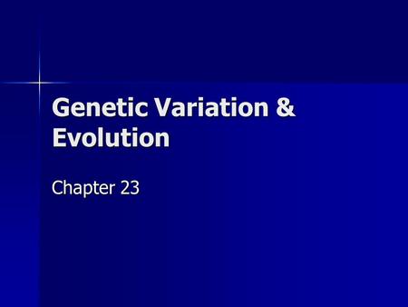 Genetic Variation & Evolution Chapter 23. What you need to know! How mutation and sexual reproduction each produce genetic variation How mutation and.