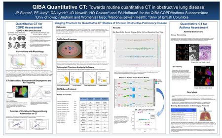 QIBA Quantitative CT: Towards routine quantitative CT in obstructive lung disease JP Sieren 1, PF Judy 2, DA Lynch 3, JD Newell 3, HO Coxson 4 and EA Hoffman.