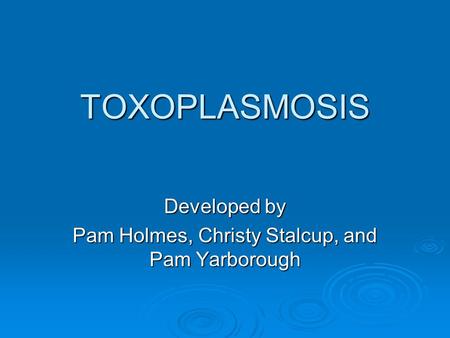 TOXOPLASMOSIS Developed by Pam Holmes, Christy Stalcup, and Pam Yarborough.