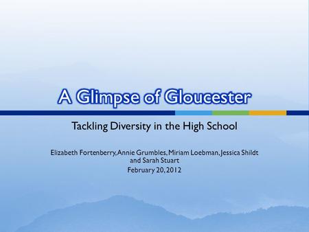 Tackling Diversity in the High School Elizabeth Fortenberry, Annie Grumbles, Miriam Loebman, Jessica Shildt and Sarah Stuart February 20, 2012.