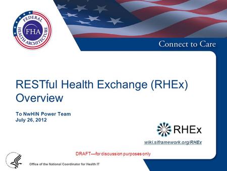 RESTful Health Exchange (RHEx) Overview To NwHIN Power Team July 26, 2012 wiki.siframework.org/RHEx DRAFT—for discussion purposes only.