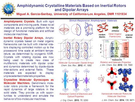 Amphidynamic Crystalline Materials Based on Inertial Rotors and Dipolar Arrays Miguel A. Garcia-Garibay, University of California-Los Angeles, DMR 1101934.