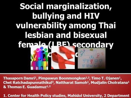 Social marginalization, bullying and HIV vulnerability among Thai lesbian and bisexual female (LBF) secondary school students Thasaporn Damri 1, Pimpawun.