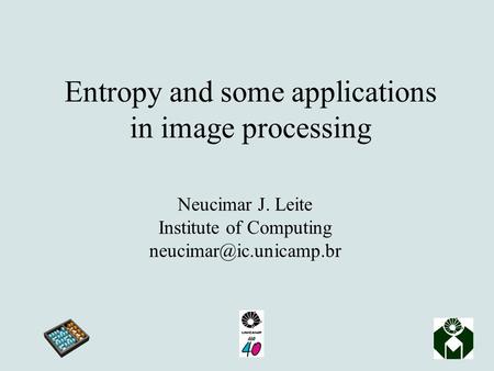 Entropy and some applications in image processing Neucimar J. Leite Institute of Computing