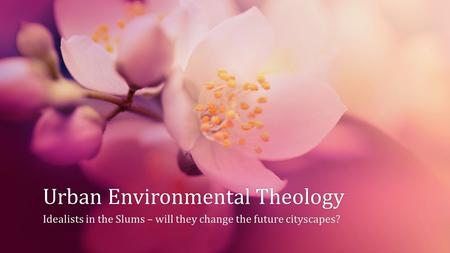Urban Environmental TheologyUrban Environmental Theology Idealists in the Slums – will they change the future cityscapes?Idealists in the Slums – will.