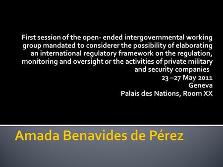 First session of the open- ended intergovernmental working group mandated to considerer the possibility of elaborating an international regulatory framework.
