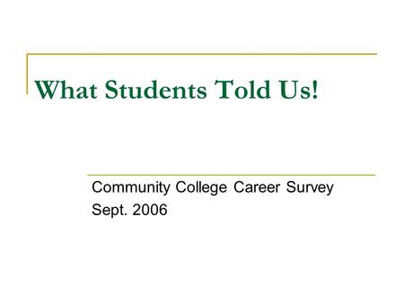 What Students Told Us! Community College Career Survey Sept. 2006.