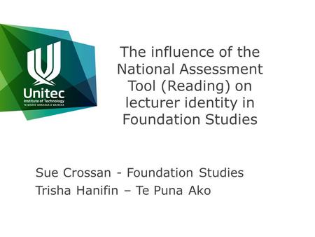 The influence of the National Assessment Tool (Reading) on lecturer identity in Foundation Studies Sue Crossan - Foundation Studies Trisha Hanifin – Te.