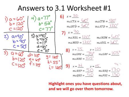 Answers to 3.1 Worksheet #1 6) 7) 8) 9)