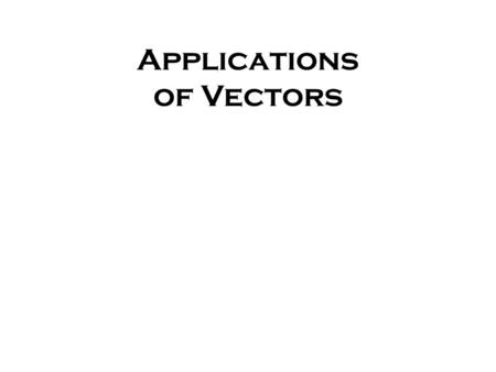 Applications of Vectors. Definition: Resultant: The result of two vectors acting on a point at the same time. Equilibrant: The opposite vector of the.