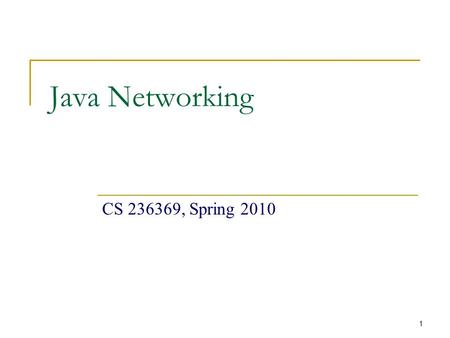 1 Java Networking CS 236369, Spring 2010. 2 Today’s Menu Networking Basics  TCP, UDP, Ports, DNS, Client-Server Model TCP/IP in Java Sockets URL  The.