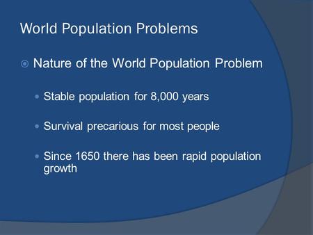 World Population Problems