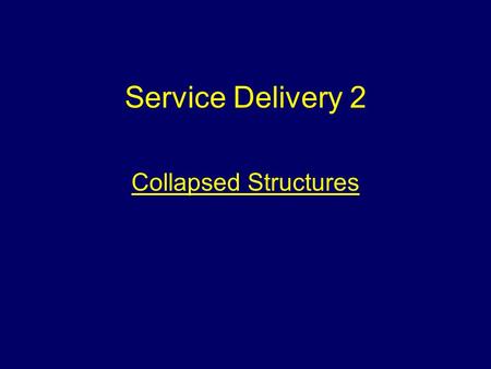Service Delivery 2 Collapsed Structures. Aim To provide information that will assist students to deal with incidents involving collapsed structures safely.