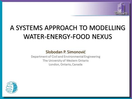 A SYSTEMS APPROACH TO MODELLING WATER-ENERGY-FOOD NEXUS