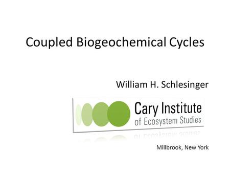 Coupled Biogeochemical Cycles William H. Schlesinger Millbrook, New York.