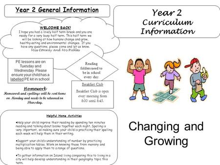 Year 2 General Information WELCOME BACK! I hope you had a lovely half term break and you are ready for a very busy half term. This half term we will be.