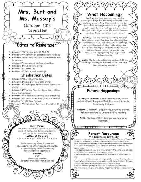 Mrs. Burt and Ms. Massey’s October 2014 Newsletter Dates to Remember  October 1 st Cici’s Pizza Night (5:00-8:00)  October 3 rd Wear Pink for Breast.