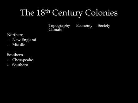 The 18th Century Colonies