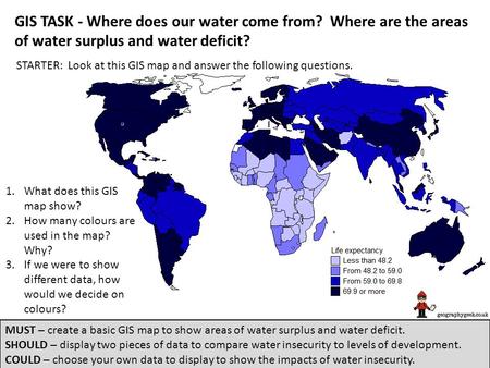 GIS TASK - Where does our water come from? Where are the areas of water surplus and water deficit? STARTER: Look at this GIS map and answer the following.