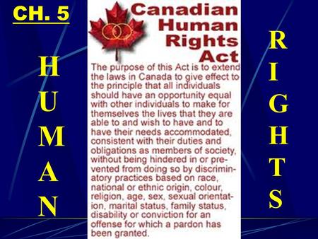 CH. 5 HUMANHUMAN RIGHTSRIGHTS. HUMAN RIGHTS KEY TERMS HUMAN RIGHTS Fundamental rights to which all people are entitled DISCRIMINATION Treating a person.