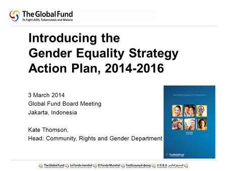 Introducing the Gender Equality Strategy Action Plan, 2014-2016 3 March 2014 Global Fund Board Meeting Jakarta, Indonesia Kate Thomson, Head: Community,