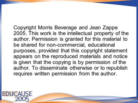 Copyright Morris Beverage and Jean Zappe 2005