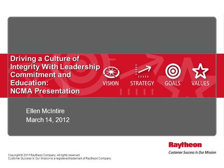 Copyright © 2011 Raytheon Company. All rights reserved. Customer Success Is Our Mission is a registered trademark of Raytheon Company. Driving a Culture.