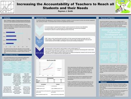 POSTER TEMPLATE BY: www.PosterPresentations.com Increasing the Accountability of Teachers to Reach all Students and their Needs Raymon J. Smith References.