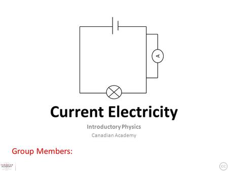 Current Electricity Introductory Physics Canadian Academy Group Members: A.